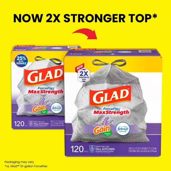 Glad ForceFlex Max Strength Tall Kitchen Drawstring Trash Bags, Gain Lavender 13 gal., 120 ct. - Image 8