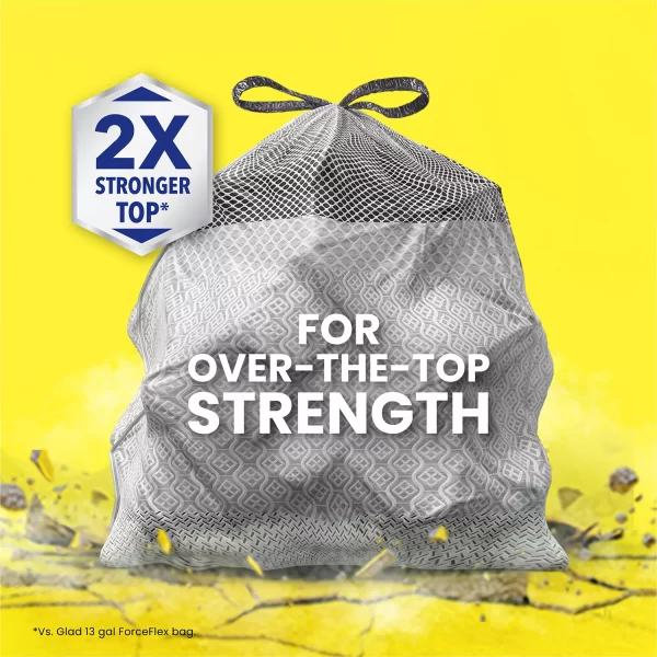 Glad ForceFlex Max Strength Tall Kitchen Drawstring Trash Bags, Gain Lavender 13 gal., 120 ct. - Image 5