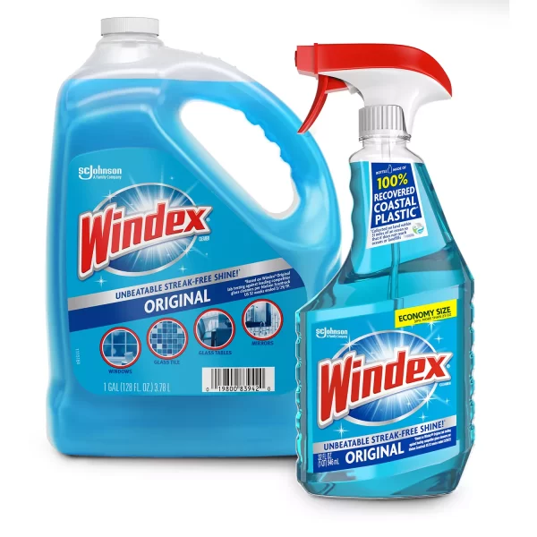 Windex Original Glass Cleaner, 1 spray bottle + 128 fl. oz. Refill - Image 8