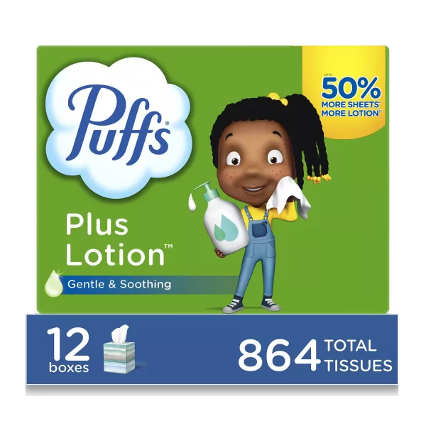 Puffs Plus Lotion 2-Ply Facial Tissues 12 Cube Boxes, 72 tissues/box - Image 2