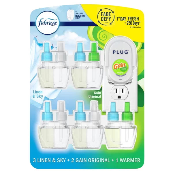 Febreze Fade Defy PLUG Air Freshener, Linen & Sky + Gain Original 1 Warmer + 5 Refills - Image 10