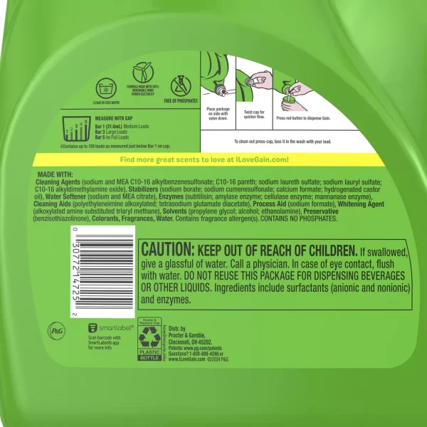 Gain + Oxi Liquid Laundry Detergent, Moonlight Breeze, 159 Loads, 170 fl. oz. - Image 7