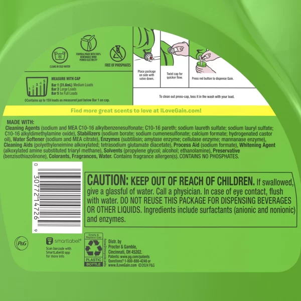Gain + Oxi Liquid Laundry Detergent, Original, 159 Loads, 170 fl. oz. - Image 3