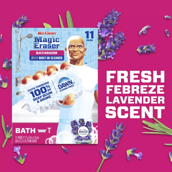 Mr. Clean Magic Eraser 2-in-1 Bathroom Cleaner Sponge, Lavender, 11 ct. - Image 2