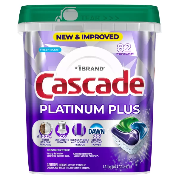Cascade Platinum Plus ActionPacs Dishwasher Detergent Pacs, Fresh, 82 ct. - Image 2