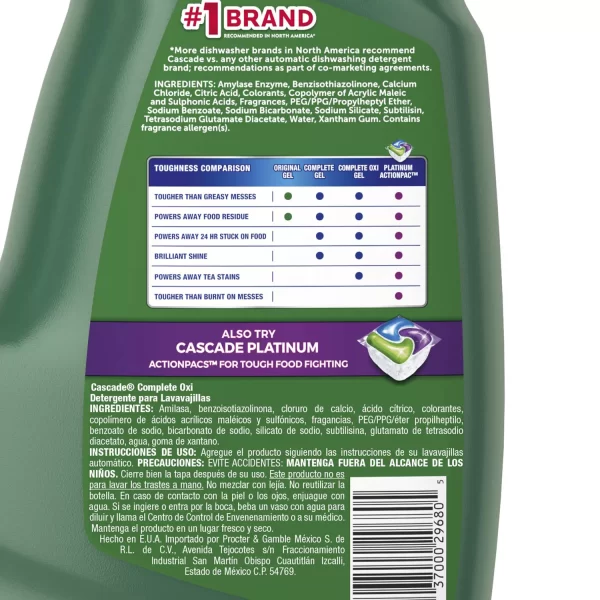 Cascade Complete Gel + Oxi Dishwasher Detergent, 125 fl. oz. - Image 4