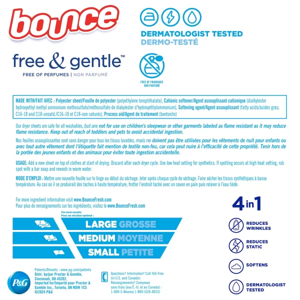 Bounce Free & Gentle Dryer Sheets, Unscented, 320 ct. - Image 2