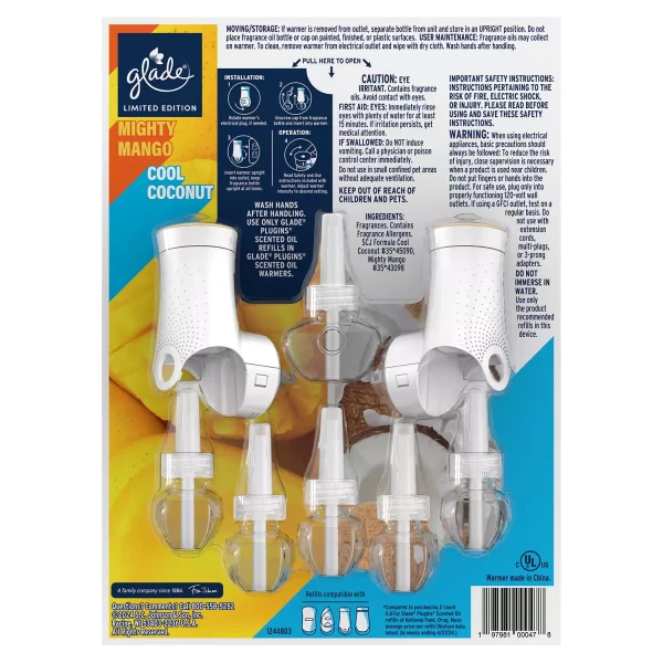 Glade PlugIns Scented Oil, Cool Coconut & Mighty Mango, 2 Warmers + 6 Refills - Image 4