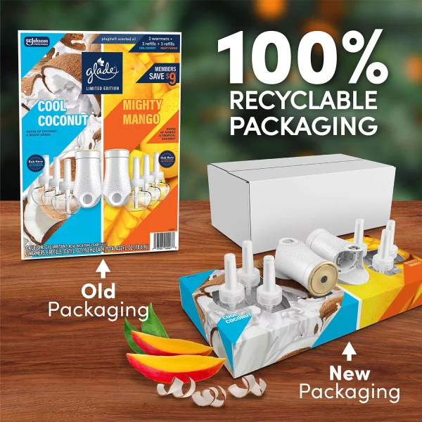 Glade PlugIns Scented Oil, Cool Coconut & Mighty Mango, 2 Warmers + 6 Refills - Image 3