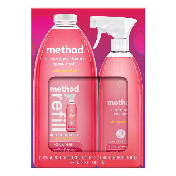 Method All Purpose Cleaner, Pink Grapefruit, 28 fl. oz. Spray Bottle + Refill, Total 96 fl. oz. - Image 9