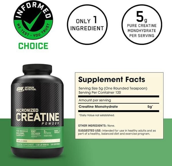 Optimum Nutrition Creatine Powder, Unflavored, 600 Gram - Image 4