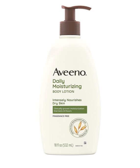 Aveeno Daily Moisturizing Body Lotion with Soothing Oat and Rich Emollients, Fragrance-Free, 18 Fl Oz