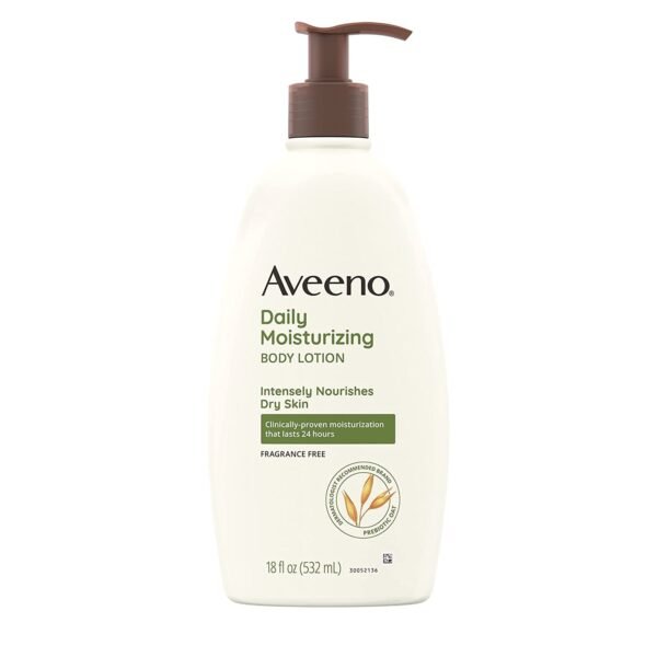 Aveeno Daily Moisturizing Body Lotion with Soothing Oat and Rich Emollients, Fragrance-Free, 18 Fl Oz