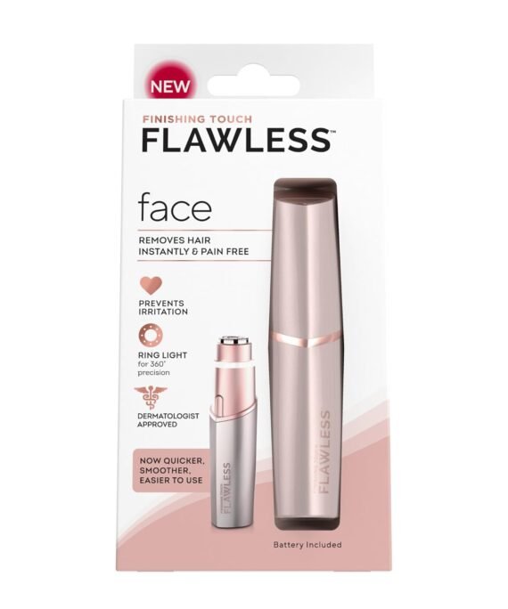 Finishing Touch Flawless Facial Hair Remover for Women, Rose Gold Face Razor with LED Light, Recyclable Packaging