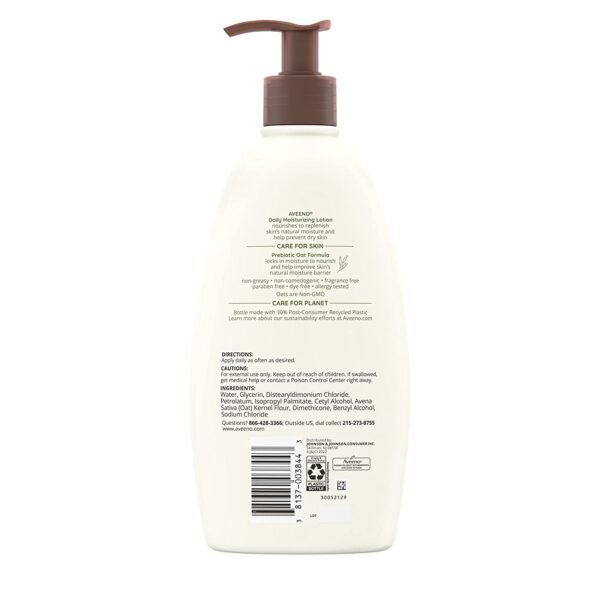 Aveeno Daily Moisturizing Body Lotion with Soothing Oat and Rich Emollients, Fragrance-Free, 18 Fl Oz - Image 5