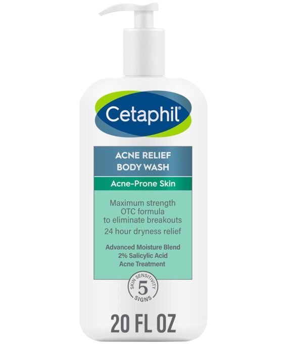 Cetaphil Body Wash, Acne Relief Body Wash with 2% Salicylic Acid to Eliminate Breakouts, Gently Exfoliates and Provides 24Hr Dryness Relief, 20 oz