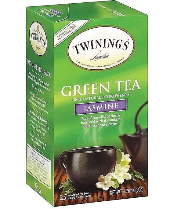 Twinings Green Tea With Jasmine, Individually Wrapped Bags, 25 Count Pack of 1, Fragrant, Floral & Caffeinated
