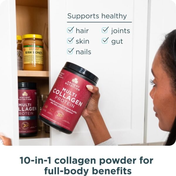 Ancient Nutrition Collagen Powder Protein with Probiotics, Unflavored Multi Collagen Protein with Vitamin C, 45 Servings, Hydrolyzed Collagen Peptides Supports Skin and Nails, Gut Health, 16oz - Image 4