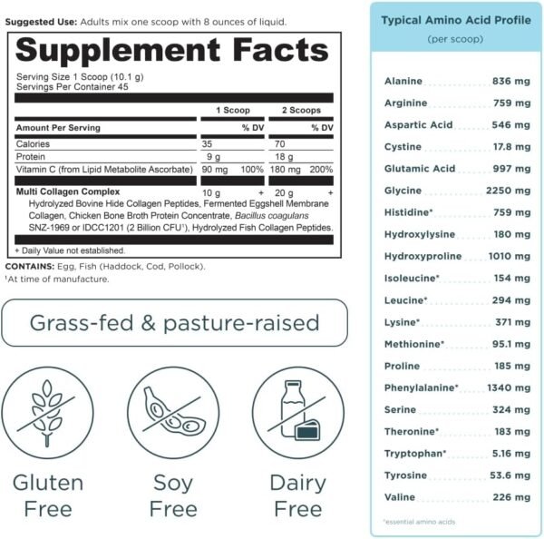 Ancient Nutrition Collagen Powder Protein with Probiotics, Unflavored Multi Collagen Protein with Vitamin C, 45 Servings, Hydrolyzed Collagen Peptides Supports Skin and Nails, Gut Health, 16oz - Image 6