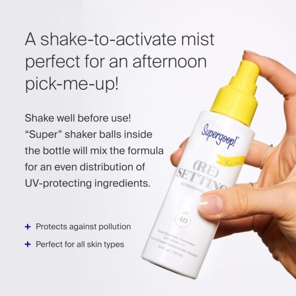 Supergoop! (Re) setting Refreshing Mist, 3.4 fl oz - SPF 40 PA+++ Facial Mist - Sets Makeup, Refreshes UV Protection & Helps Filter Pollution - Light, Natural Scent - Image 6