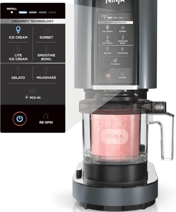Ninja CREAMi, Ice Cream Maker, Ice Cream, Gelato, Sorbet ,Milkshakes, Mix-ins, Smoothie Bowls & More, 7-in-1, Ice Cream Pints, Pint lid, Healthy Ice Cream, Compact, Perfect for Kids, Black, NC299AMZ