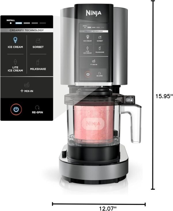 Ninja CREAMi, Ice Cream Maker, Ice Cream, Gelato, Sorbet ,Milkshakes, Mix-ins, Smoothie Bowls & More, 7-in-1, Ice Cream Pints, Pint lid, Healthy Ice Cream, Compact, Perfect for Kids, Black, NC299AMZ - Image 2