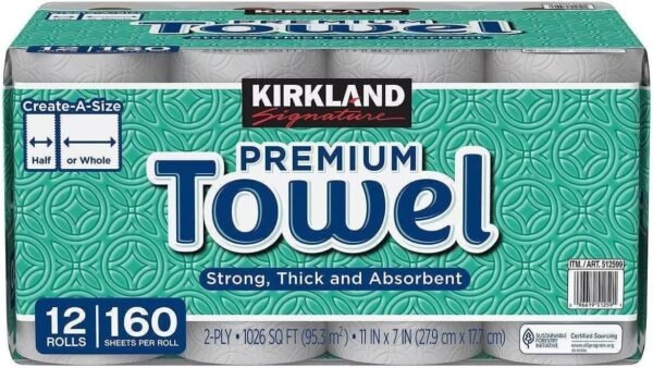 Fiorenzo Bundle Compatible with Kirk-land Signature Premium Paper Towels, Strong Thick and Absorbent Bulk Paper Towels 12 Rolls, 160 Sheets Per Roll 2-Ply - Image 4