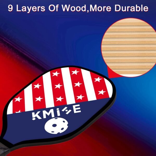 Kmise Pickleball Paddles, Pickleball Paddles Set of 4, 6 Indoor Outdoor Balls and Bag, 9-ply Premium Wood Pickleball Racquet with Ergonomic Cushion Grip Wooden Pickleball Paddles Gifts for Men Women - Image 4