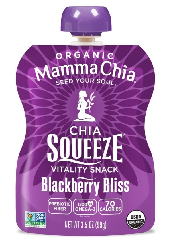 Mamma Chia Organic Vitality Squeeze Snack, Blackberry Bliss, 3.5 Ounce (Pack of 24) Chia Pouches. USDA Organic, Non-GMO, Vegan, Gluten Free, and Kosher. Fruit and Vegetables with only 70 Calories - Image 5