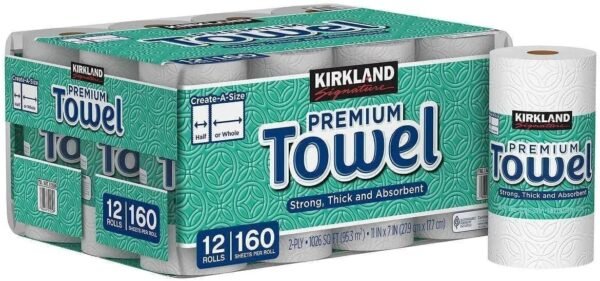 Fiorenzo Bundle Compatible with Kirk-land Signature Premium Paper Towels, Strong Thick and Absorbent Bulk Paper Towels 12 Rolls, 160 Sheets Per Roll 2-Ply