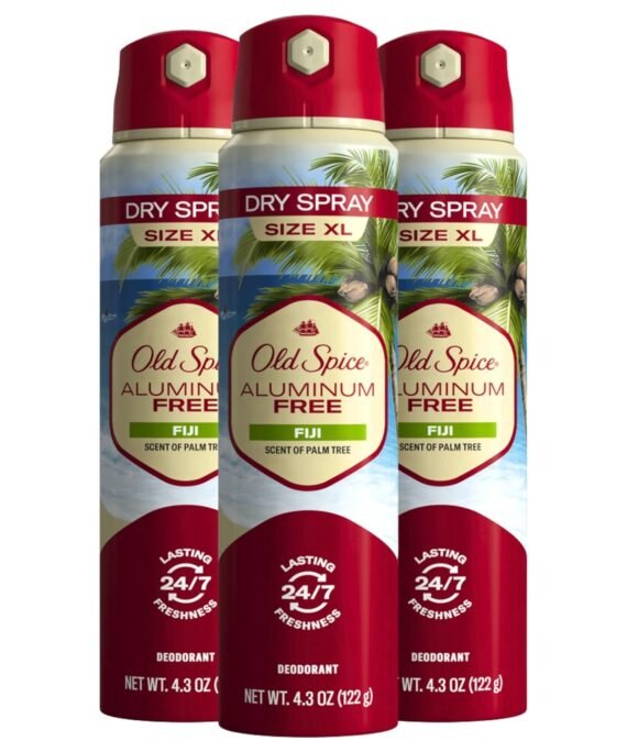 Old Spice Men's Aluminum Free Deodorant Dry Body Spray, Fiji, 24/7 Odor Protection, 4.3oz (Pack of 3)