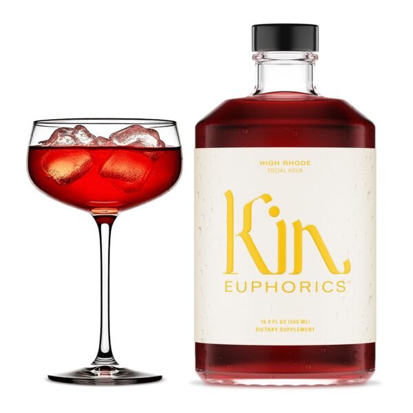 Kin Euphorics High Rhode Non-Alcoholic Aperitif | Elevate Your Social Hour | Adaptogens, Nootropics & Botanicals | Rhodiola Rosea, 5-HTP, GABA | Citrus, Bitters & Spices | 16.9 fl oz