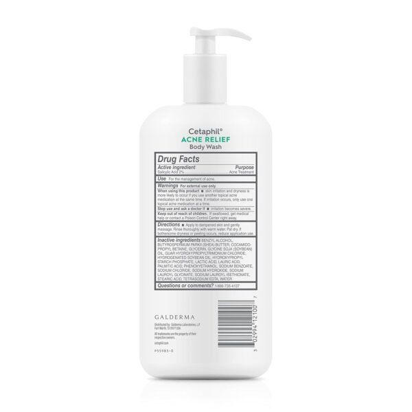 Cetaphil Body Wash, Acne Relief Body Wash with 2% Salicylic Acid to Eliminate Breakouts, Gently Exfoliates and Provides 24Hr Dryness Relief, 20 oz - Image 3