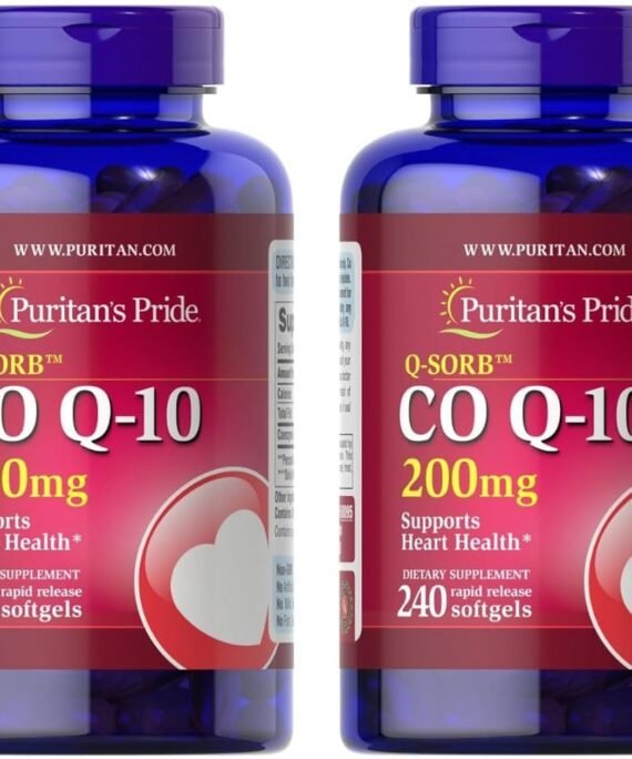 Puritan's Pride Coenzyme CoQ10 200mg, Dietary Supplement for Heart Health, Blood Pressure, Oral Gum Health, and Healthy Aging Support, 240 Rapid Release Softgels, 2-Pack