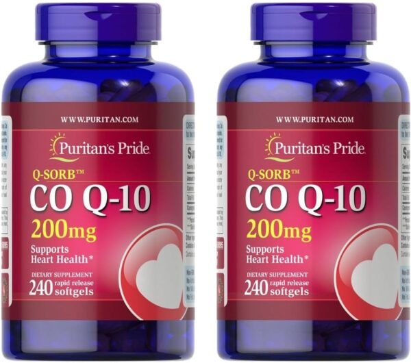 Puritan's Pride Coenzyme CoQ10 200mg, Dietary Supplement for Heart Health, Blood Pressure, Oral Gum Health, and Healthy Aging Support, 240 Rapid Release Softgels, 2-Pack