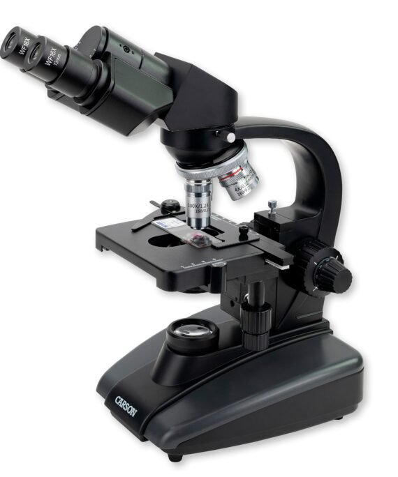 Carson Advanced 40x-1600x LED Lighted Compound Binocular Head Microscope with Abbe Condenser and Double Layer Mechanical Stage (MS-170)