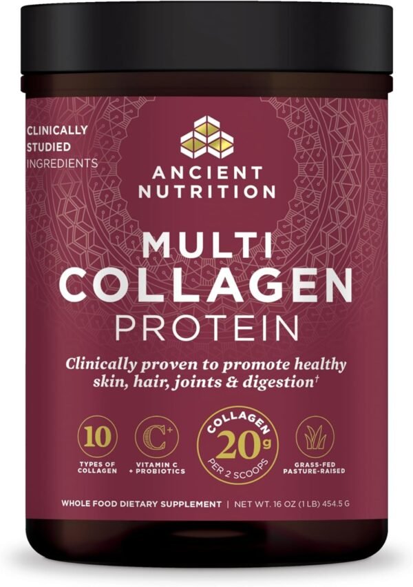 Ancient Nutrition Collagen Powder Protein with Probiotics, Unflavored Multi Collagen Protein with Vitamin C, 45 Servings, Hydrolyzed Collagen Peptides Supports Skin and Nails, Gut Health, 16oz - Image 2