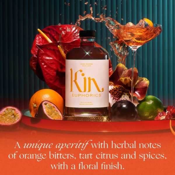 Kin Euphorics High Rhode Non-Alcoholic Aperitif | Elevate Your Social Hour | Adaptogens, Nootropics & Botanicals | Rhodiola Rosea, 5-HTP, GABA | Citrus, Bitters & Spices | 16.9 fl oz - Image 6