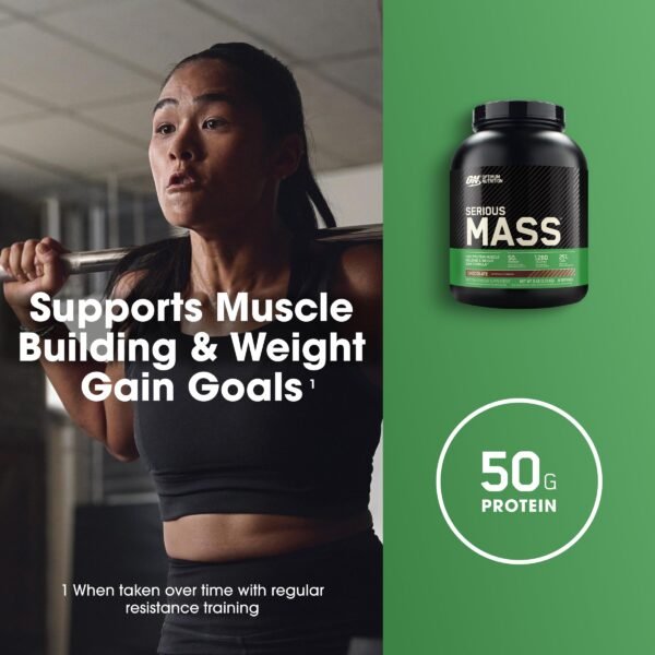 Optimum Nutrition Serious Mass, Weight Gainer Protein Powder, Mass Gainer, Vitamin C and Zinc for Immune Support, Creatine, Chocolate, 6 Pound (Packaging May Vary) - Image 3