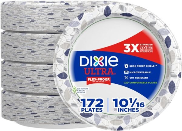 Dixie Ultra, Large Paper Plates, 10 Inch, 172 Count, 3X Stronger, Heavy Duty, Microwave-Safe, Soak-Proof, Cut Resistant, Disposable Plates For Heavy, Messy Meals - Image 2