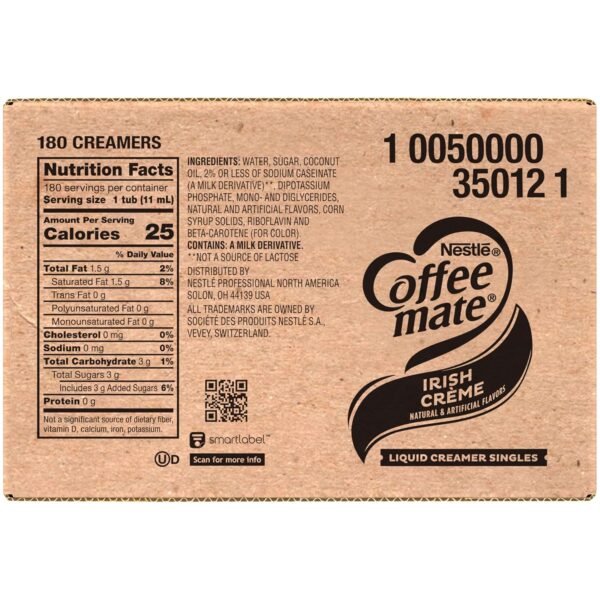 Nestle Coffee mate Coffee Creamer, Irish Creme, Concentrated Liquid Creamer Singles, Non Dairy, No Refrigeration, 0.375 fl oz Tubs (Pack of 180) - Image 4