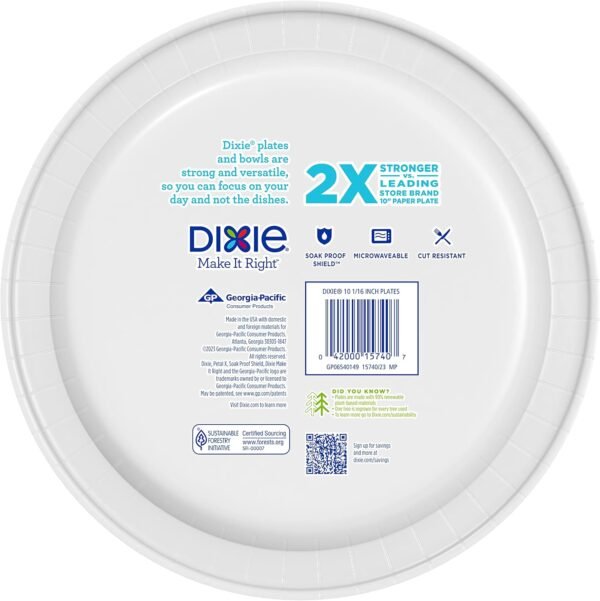 Dixie Large Paper Plates, 10 Inch, 86 Count, 2X Stronger*, Microwave-Safe, Soak-Proof, Cut Resistant, Disposable Plates For Everyday Breakfast, Lunch, & Dinner Meals - Image 2