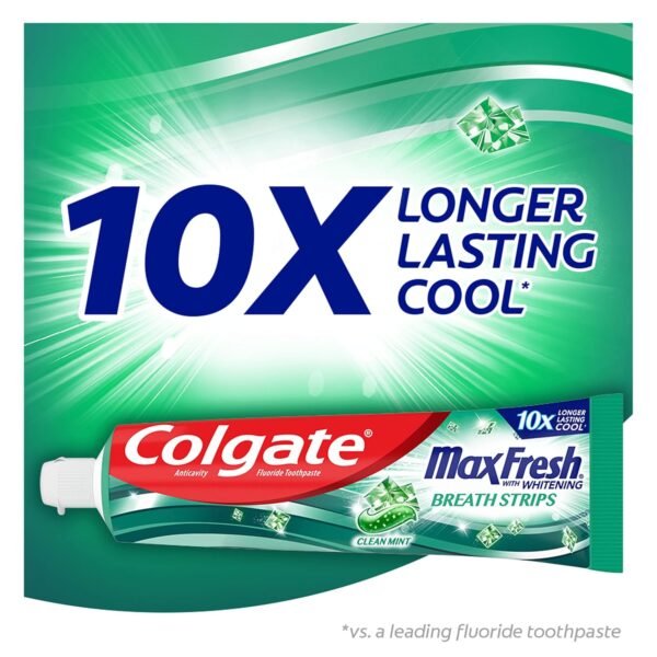Colgate Max Fresh Whitening Toothpaste with Mini Strips, Clean Mint Toothpaste for Bad Breath, Helps Fight Cavities, Whitens Teeth, and Freshens Breath, 6.3 Ounce (Pack of 4) - Image 7