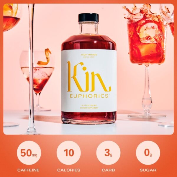 Kin Euphorics High Rhode Non-Alcoholic Aperitif | Elevate Your Social Hour | Adaptogens, Nootropics & Botanicals | Rhodiola Rosea, 5-HTP, GABA | Citrus, Bitters & Spices | 16.9 fl oz - Image 4