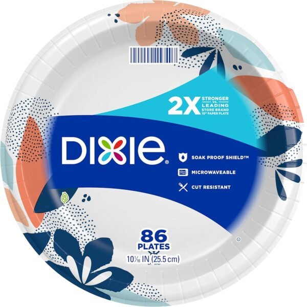 Dixie Large Paper Plates, 10 Inch, 86 Count, 2X Stronger*, Microwave-Safe, Soak-Proof, Cut Resistant, Disposable Plates For Everyday Breakfast, Lunch, & Dinner Meals - Image 8