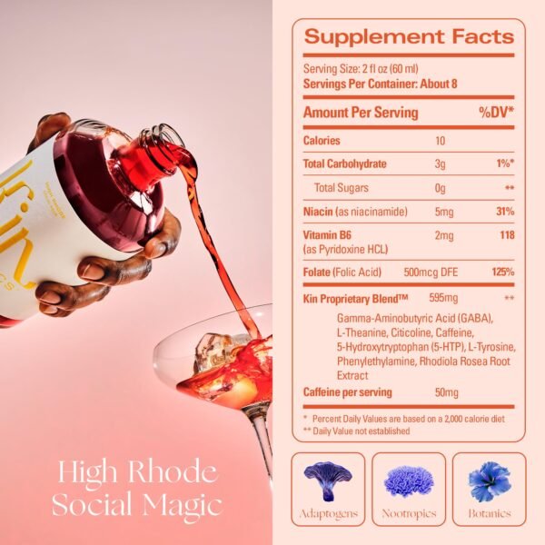 Kin Euphorics High Rhode Non-Alcoholic Aperitif | Elevate Your Social Hour | Adaptogens, Nootropics & Botanicals | Rhodiola Rosea, 5-HTP, GABA | Citrus, Bitters & Spices | 16.9 fl oz - Image 7