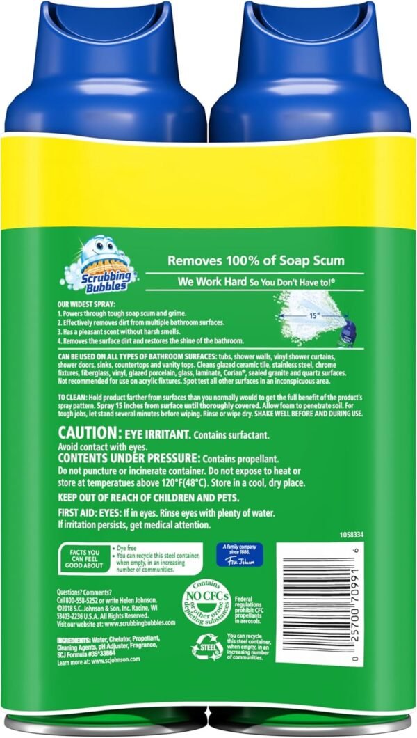 Scrubbing Bubbles Mega Bathroom and Shower Foamer Aerosol, Rainshower Scent, 20oz (Pack of 2) - Image 8