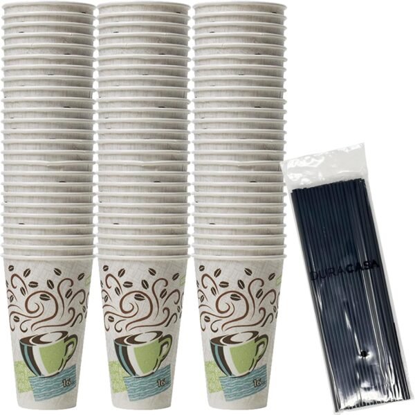 Dixie PerfecTouch Insulated Paper Hot Cup 75 Count, 16 oz Coffee Cups Drinking/Stirring Straws Bundle (16 oz, 75 Cups, 75 Straws) - Image 4