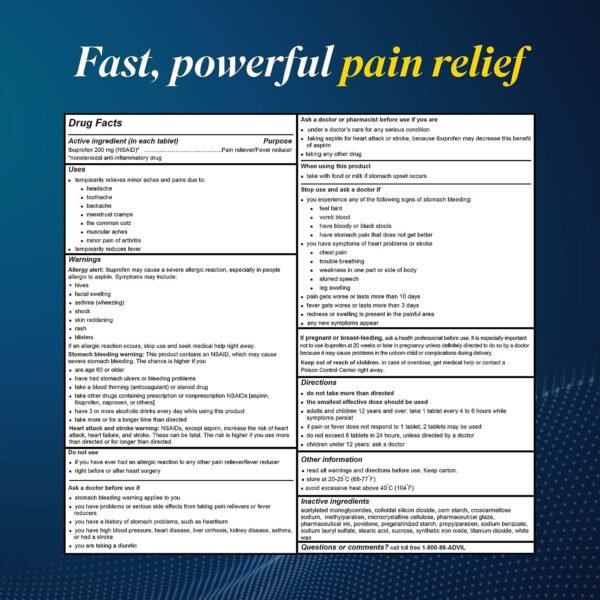 360 Advil Coated Tablets 200 Mg Pain Reliever - Image 2