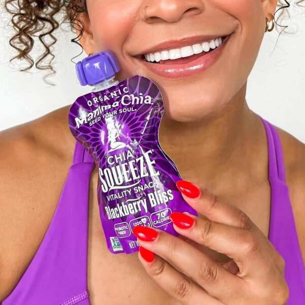 Mamma Chia Organic Vitality Squeeze Snack, Blackberry Bliss, 3.5 Ounce (Pack of 24) Chia Pouches. USDA Organic, Non-GMO, Vegan, Gluten Free, and Kosher. Fruit and Vegetables with only 70 Calories - Image 3